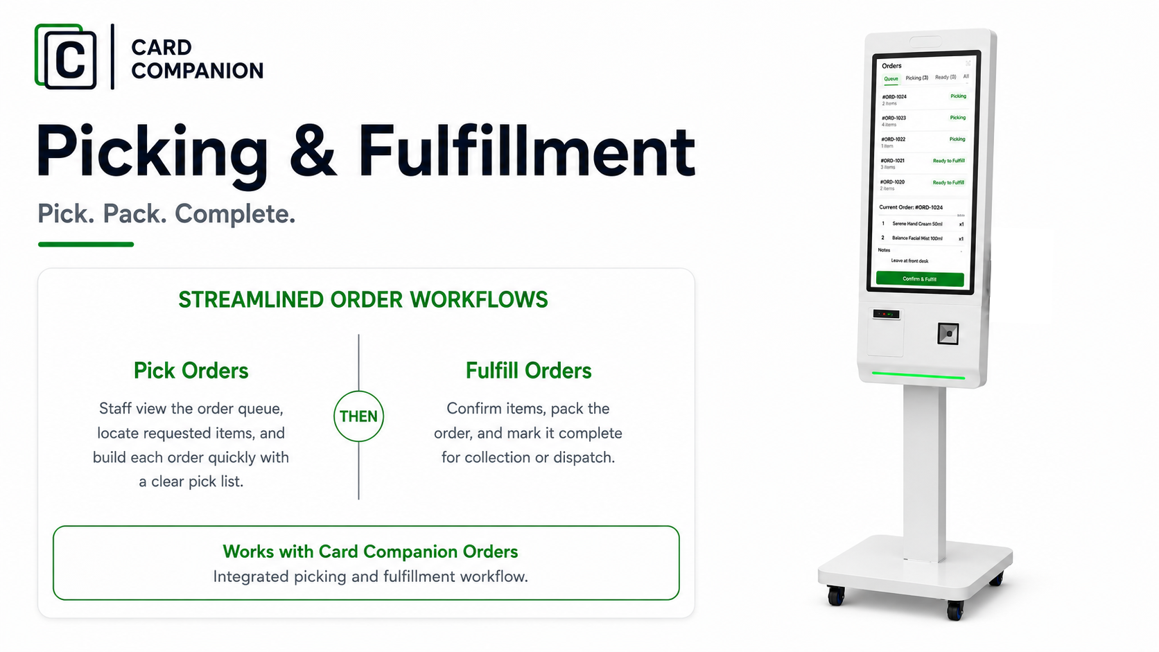 Card Companion Store Kiosk picking and fulfilment view for staff